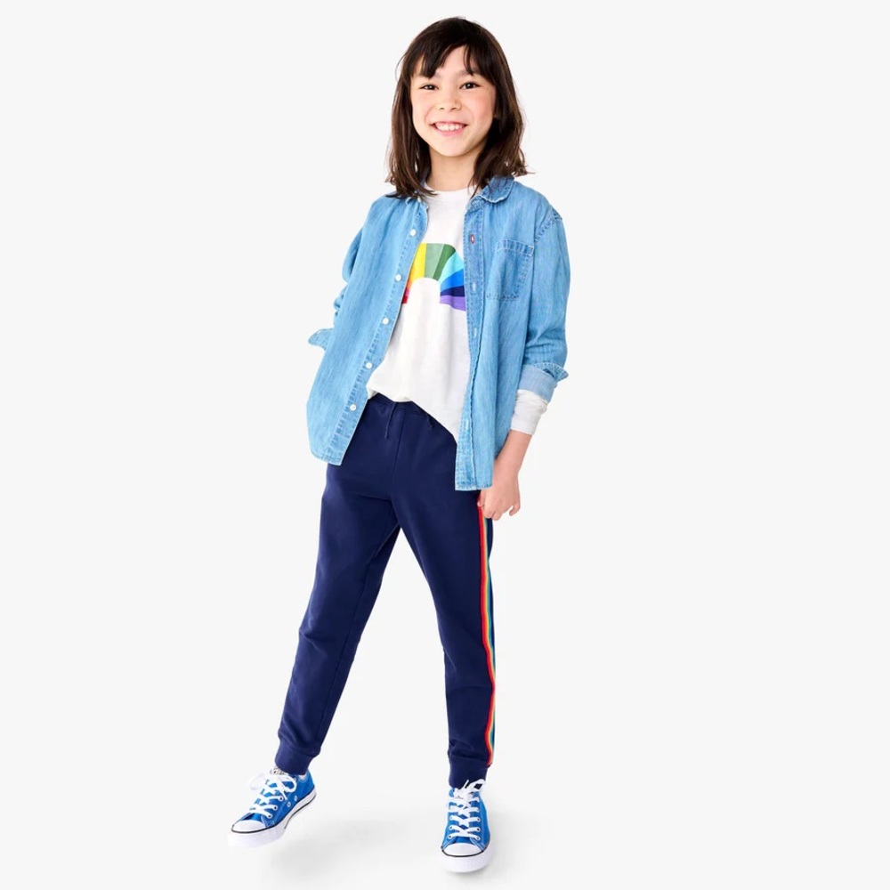 Primary Rainbow Side Stripe Joggers Navy French Terry Size 2T